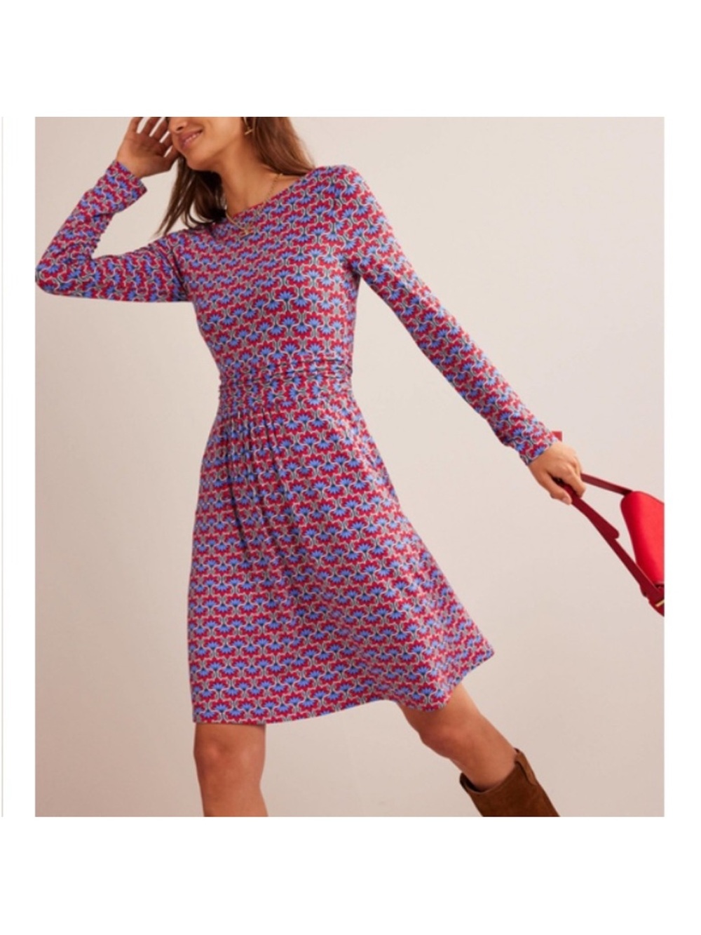 Boden Abigail Jersey Dress Hot Pepper Geo Petal 10P